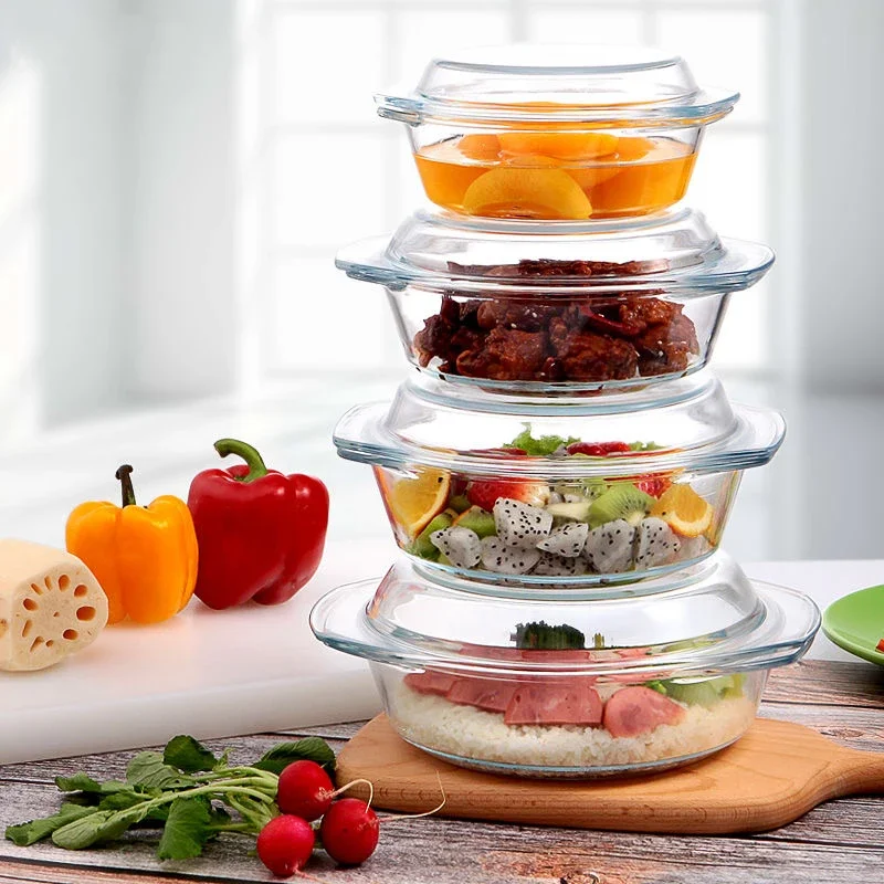 Meal Prep Soup - ชามแก้วนิรภัยพร้อมฝาปิด ซุปทนความร้อน เตาอบไมโครเวฟบะหมี่กึ่งสําเร็จรูป เหมาะสําหรับสลัดแบบใช้คู่หนึ่งอัน