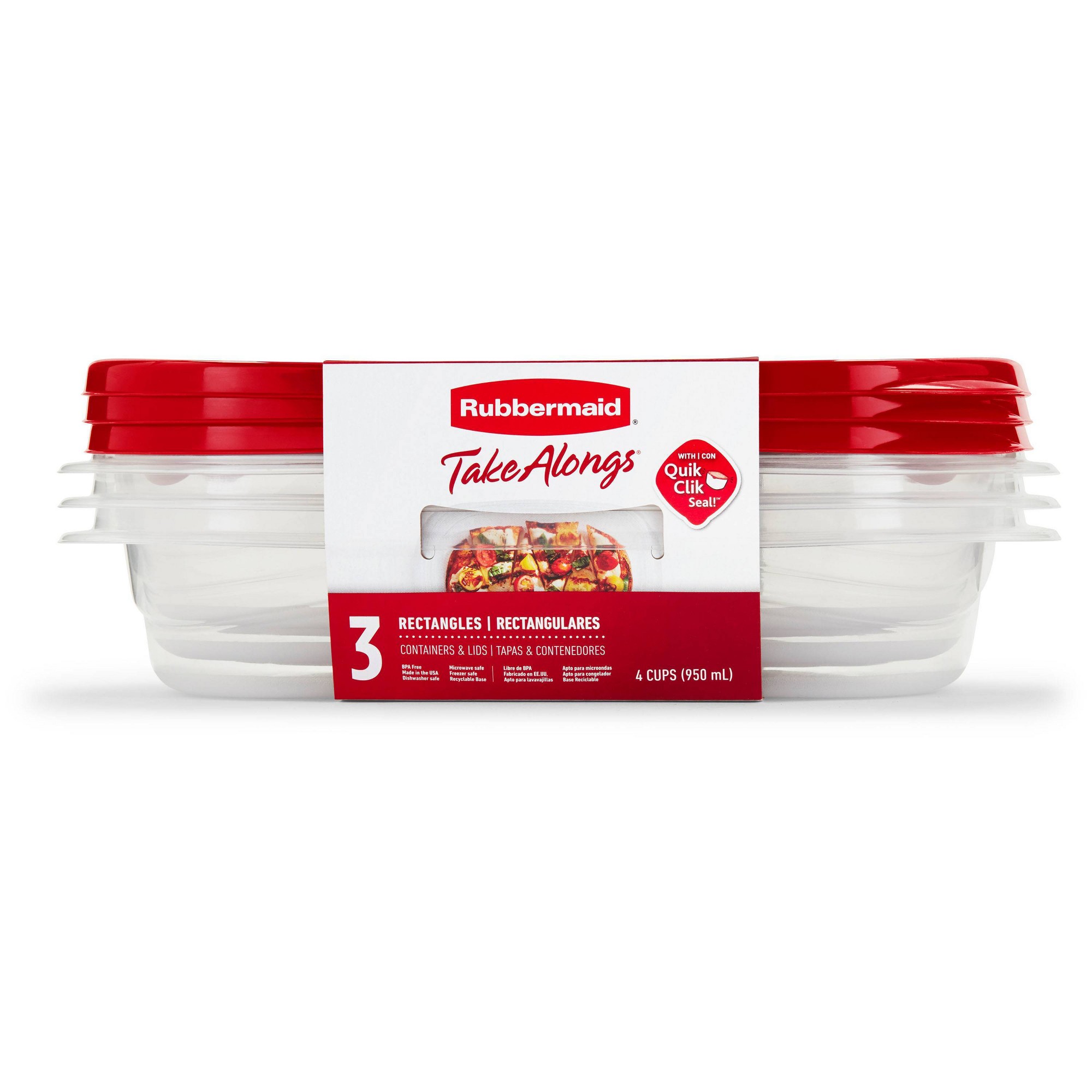Meal Prep Lunch Boxes - กล่องเก็บอาหารทรงสี่เหลี่ยมผืนผ้าสีแดง 3 ชิ้น พร้อมฝาปิด, กล่องเตรียมอาหารแบบใช้ซ้ำได้ขนาด 4