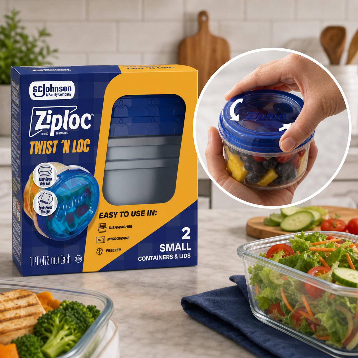 Meal Prep Container - ภาชนะเก็บอาหารขนาดเล็ก 2 ชิ้น พร้อมฝาปิดแบบบิดล็อค ป้องกันการรั่วซึม ชามพลาสติกสำหรับเตรียมอาหารกลางวันในครัว