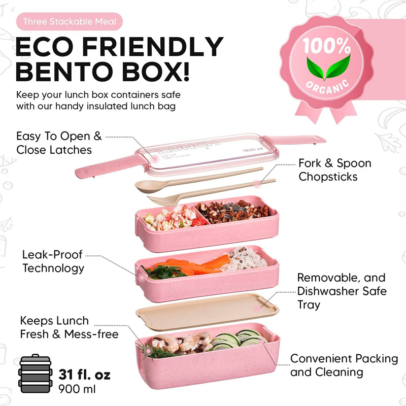 3-In-1ช่องข้าวสาลีฟางกล่อง Ben - Meal Prep Lunch Boxes บทวิจารณ์และราคา