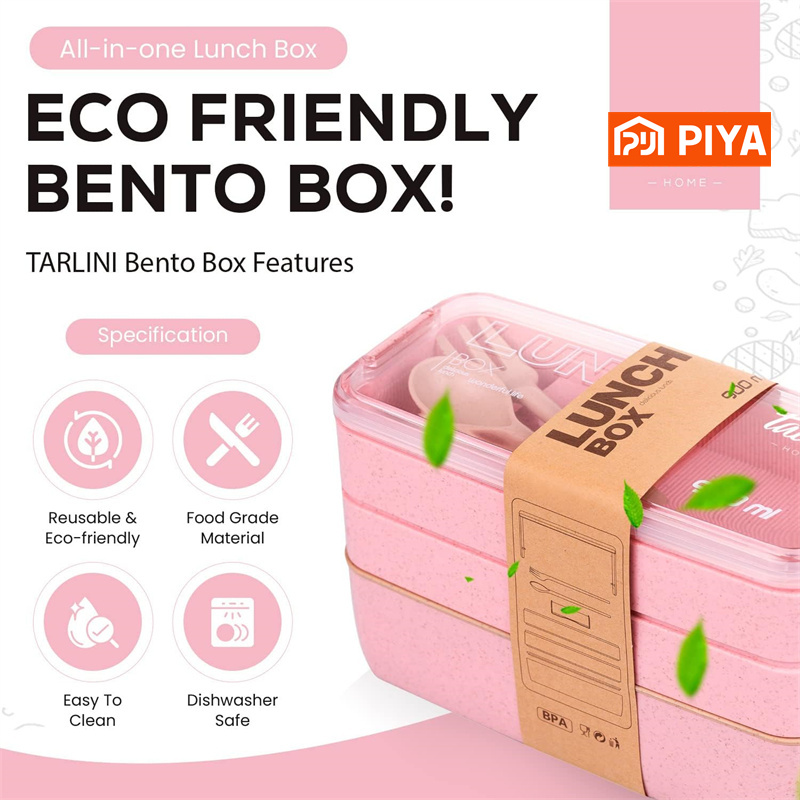 3-In-1ช่องข้าวสาลีฟางกล่อง Ben - Meal Prep Lunch Boxes บทวิจารณ์และราคา