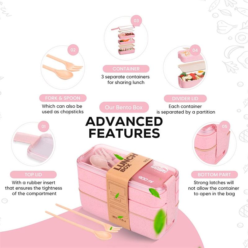 3-In-1ช่องข้าวสาลีฟางกล่อง Ben - Meal Prep Lunch Boxes บทวิจารณ์และราคา
